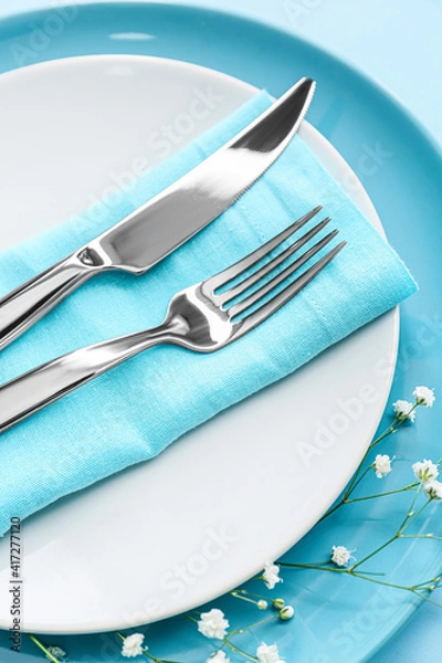 Obraz Beautiful table setting on color background