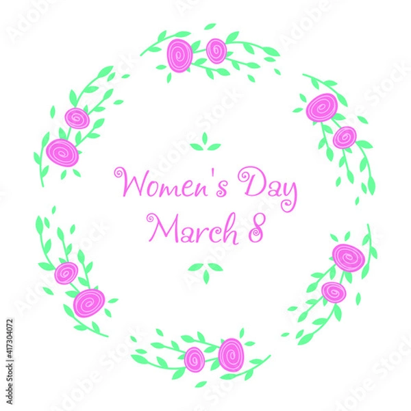 Obraz Delicate, vector, isolated, blooming roses for ladies. Frame made from plants. March 8. International Women's Day. Wedding day. For printing, fabrics, textiles, cards, invitations, wrappers