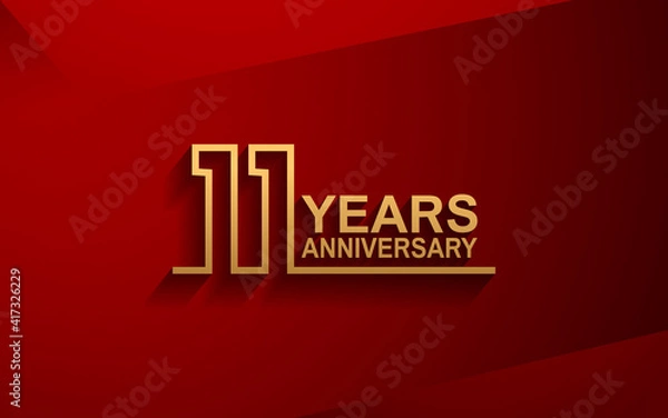 Fototapeta 11 years anniversary line style design golden color with elegance red background for celebration