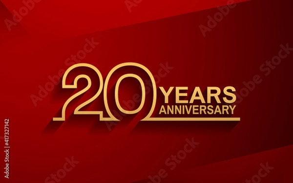 Fototapeta 20 years anniversary line style design golden color with elegance red background for celebration