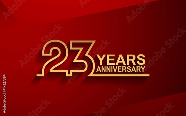 Fototapeta 23 years anniversary line style design golden color with elegance red background for celebration