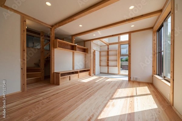Fototapeta 新築の家　部屋	　木造　無垢材
