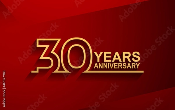 Fototapeta 30 years anniversary line style design golden color with elegance red background for celebration