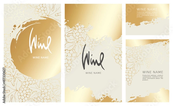 Fototapeta Collection labels for wine. Vector illustration, set of backgrounds with gold patterns and gold strokes.