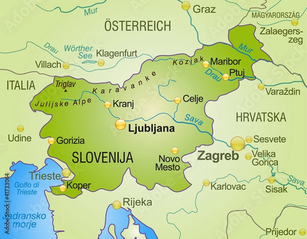 Fototapeta map of slovenia with neighboring countries as an overview