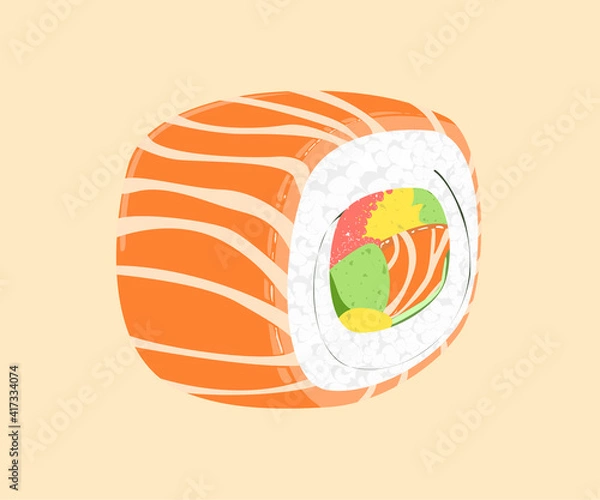 Obraz Sushi roll. sushi salmon roll Japanese food style. salmon,cucumber,omelet,seaweed. Isolated vector illustration