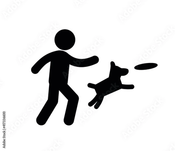 Fototapeta Man-throwing-a-disc-and-dog-jumping-to-catch-it vector icon.  Editable stroke. Symbol in Line Art Style for Design, Presentation, Website or Apps Elements. Pixel vector graphics - Vector