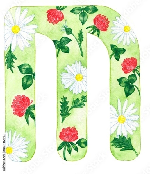Obraz watercolor illustration, element, letter, summer, summer flowers, isolated