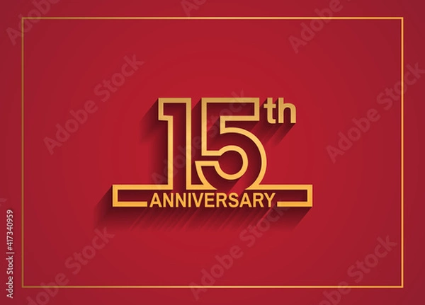 Fototapeta 15 anniversary design with simple line style golden color isolated on red background