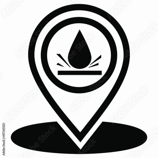 Fototapeta Location and drop. Place of rain. Weather illustration. Geodata about a thunderstorm. Vector icon.