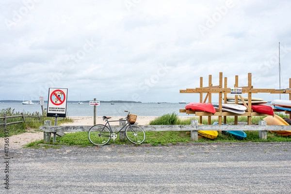 Obraz bicycle and kayak at the beach