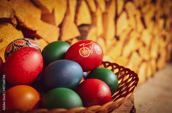 Obraz easter eggs in a basket