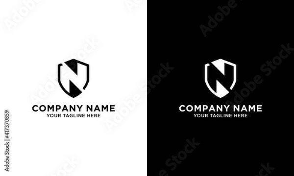Fototapeta Abstract letter N shield logo design template. Premium nominal monogram business sign. Universal foundation vector icon.on a black and white background.