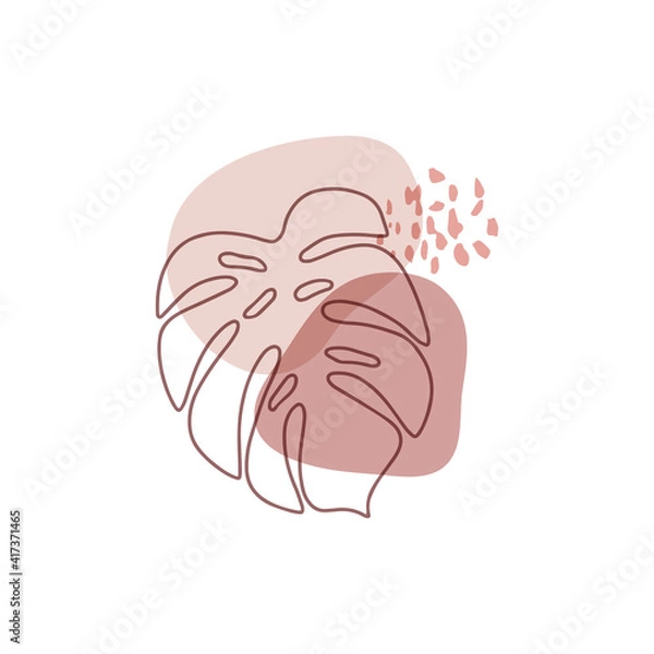 Fototapeta Monstera leaf flat vector illustration. Abstract digital shape with plant isolated on white background. Scandinavian style. Contemporary fantasy print, modern design element. Trendy geometric figure.