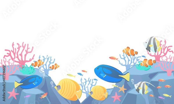 Obraz 夏の海の熱帯魚のベクターイラストフレーム縦(コピースペース、バナー)