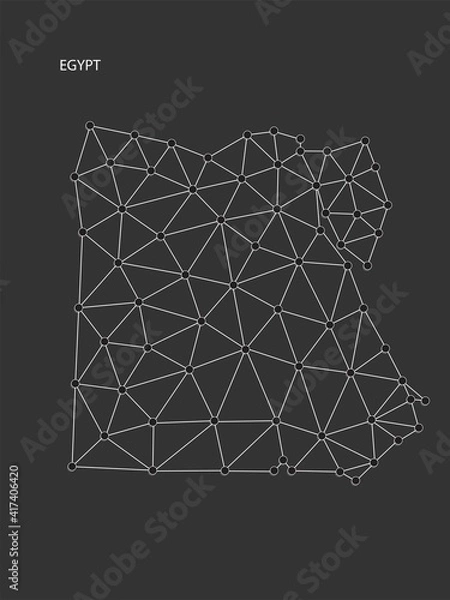 Fototapeta Egypt Map Point scales on black background. Wire frame polygonal network white line, dot and shadow dot.