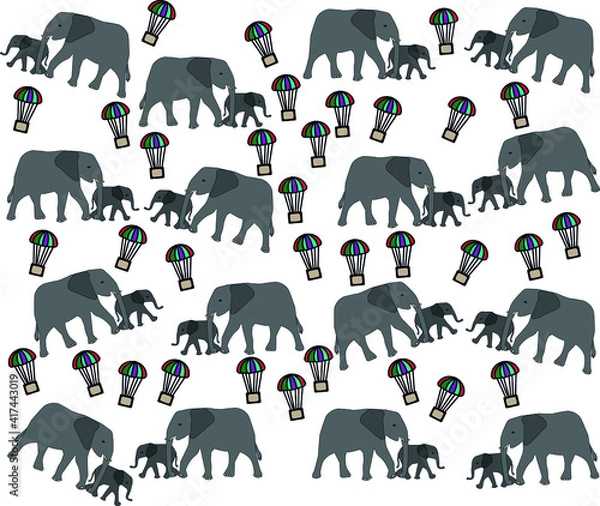 Obraz elephant and little elephant and parachute pattern