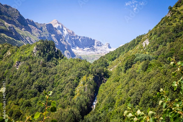 Obraz Beautiful spring scenery with green meadows, forests and mountains in the background