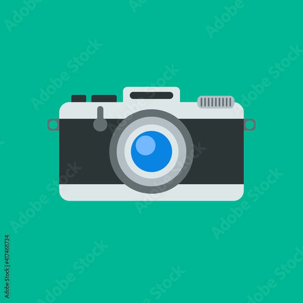 Fototapeta Camera icon in style flat on green fon