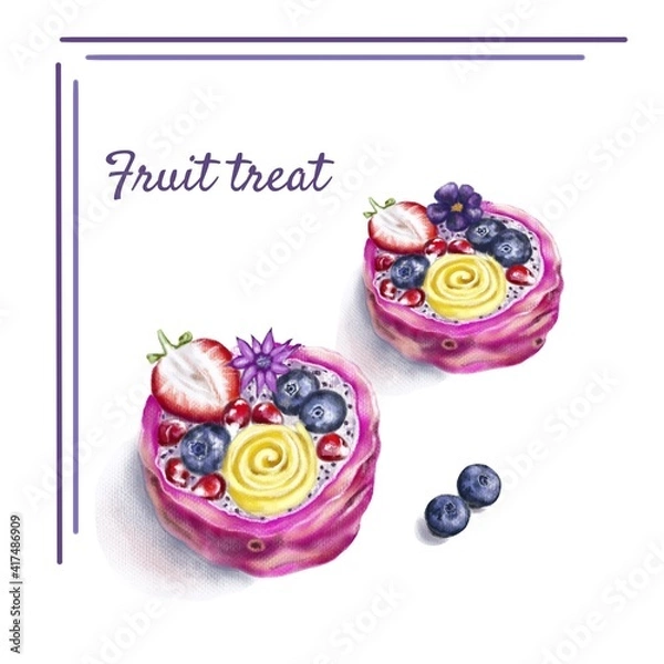 Obraz Fruit dessert with berries. Pastel illustration.