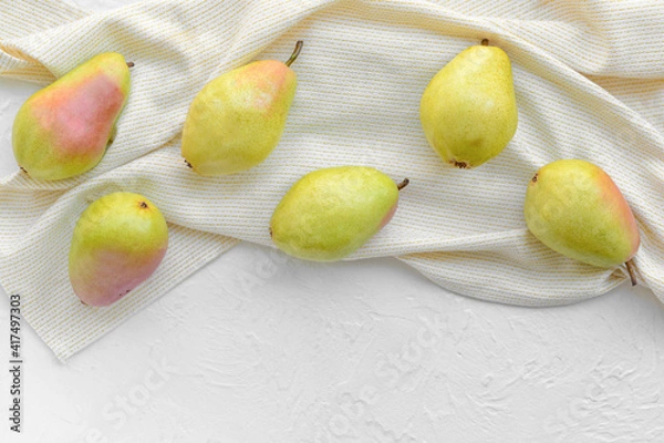 Fototapeta Composition with fresh pears on light background