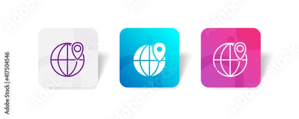 Fototapeta earth globe pin location pixel perfect icon set bundle in line, solid, glyph, 3d gradient style