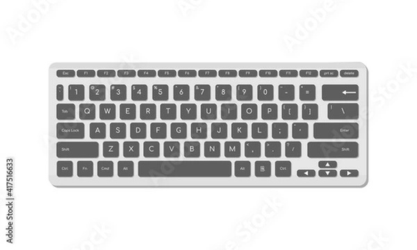 Obraz The computer keyboard is light with gray buttons and symbols. A modern image of a computer keyboard. Flat vector illustration
