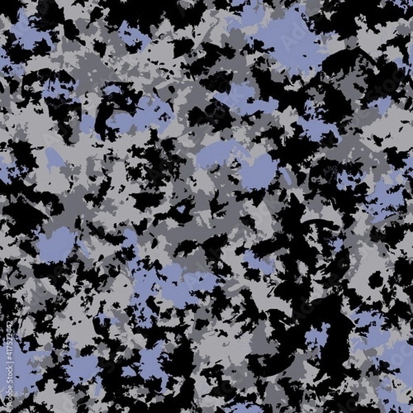 Fototapeta Camouflage in black, gray and lilac. Seamless vector pattern for fabric, clothing, and packaging.