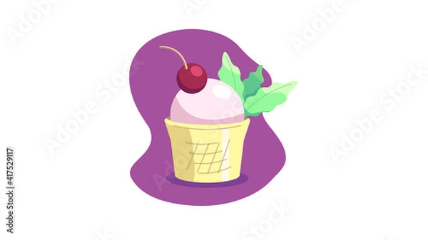 Fototapeta Ice cream in a waffle cup with a cherry