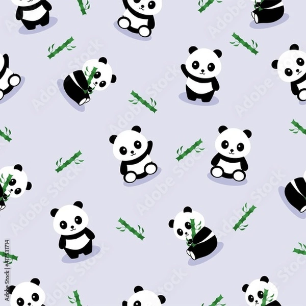 Obraz Cute panda cartoon illustration seamless pattern background vector