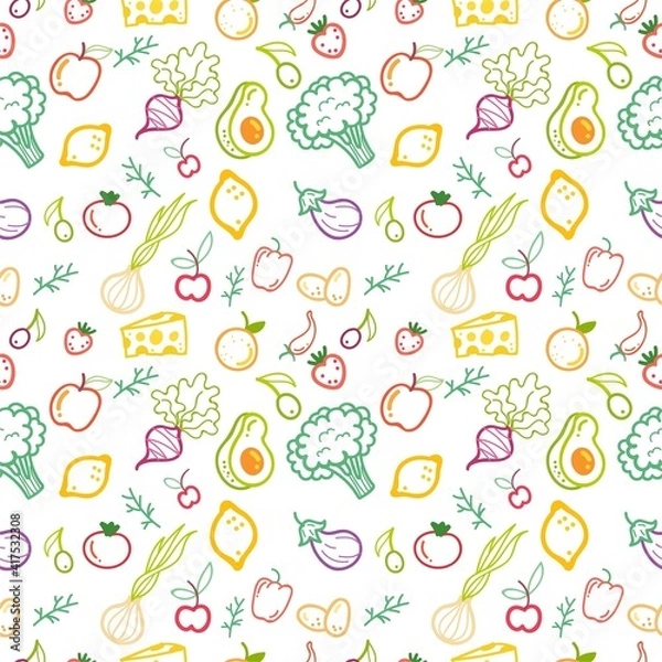 Obraz Hand drawn vegetables and fruits seamless pattern design