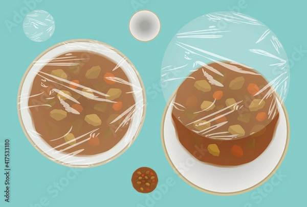 Fototapeta 料理・残り物保存用の食品ラップ　ベクター素材