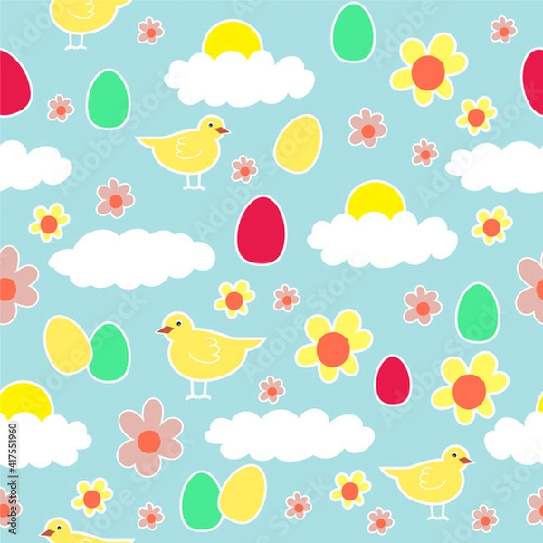 Fototapeta Easter pattern with chickens