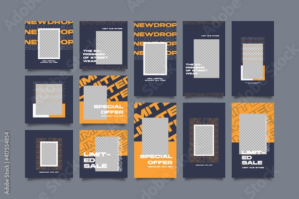 Fototapeta Minimalist social media post and story template. Suitable for social media post and story and web mobile ads. Vector with photo collage	