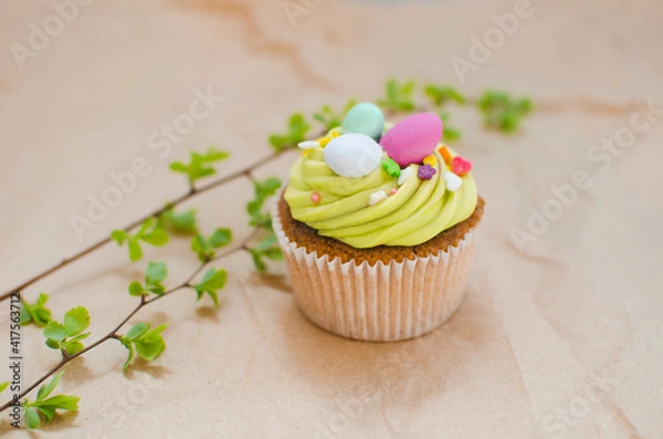 Obraz Easter pistachio cupcakes with decorations