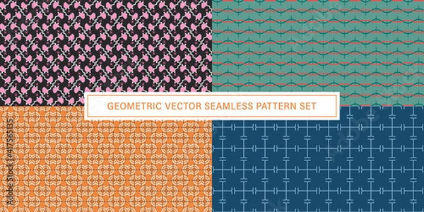 Fototapeta Set of geometrical Seamless Pattern vector background, texture ornament.