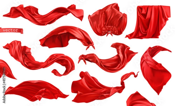 Fototapeta Red curtain, superhero cape 3d realistic vector set