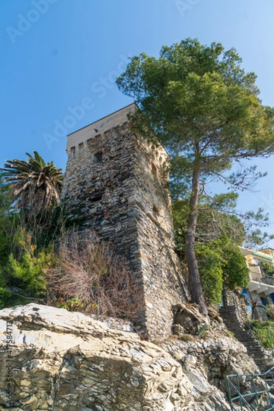 Obraz Saracen tower of Levant on the promenade of Zoagli, Genoa, Italy