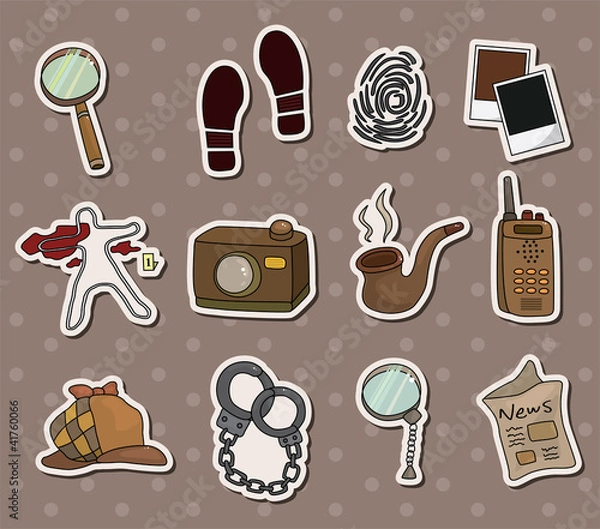Obraz Cartoon detective equipment stickers