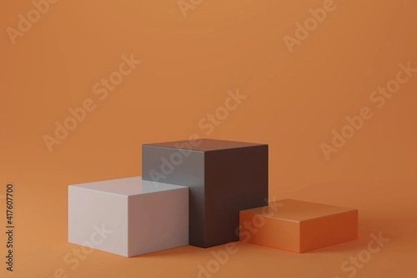 Obraz White gray orange podium on gradient orange background.
