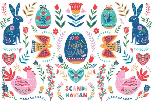 Obraz Easter Scandinavian Folk Art Collection set 