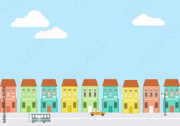 Fototapeta 車通りのある街並み背景