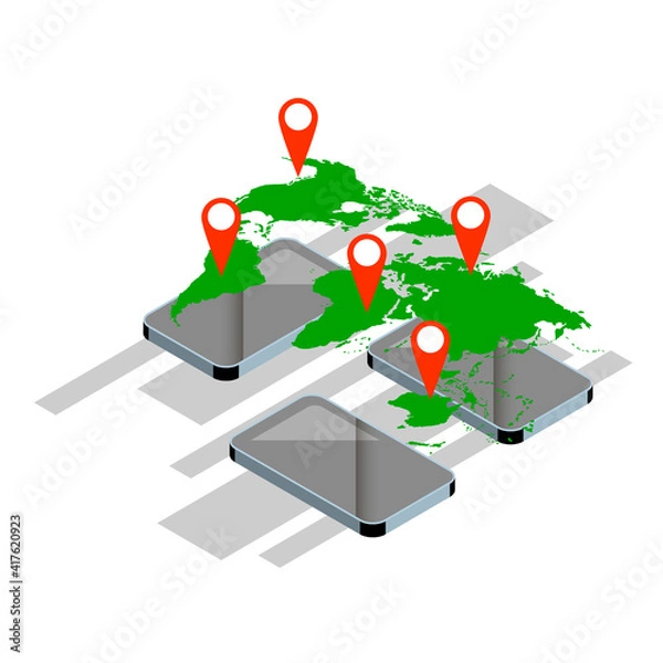 Fototapeta concept of communication around the world, isometric illustration