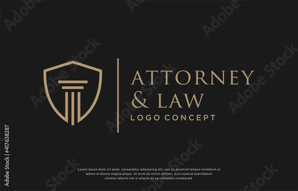 Fototapeta lawyer firm logo design concept. pillar with shield design template vector
