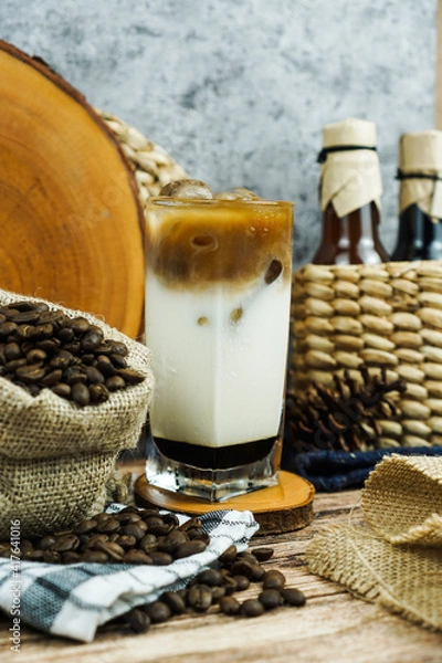 Fototapeta coffee milk brown sugar product concept photography on coffee shop, Brown Sugar Iced Coffee Recipe. just brew up a pot of your favorite blend your coffee with milk and brown sugar