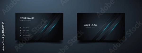 Fototapeta Futuristic business card design. Modern shape with abstract silver. Luxury dark gradient background. Vector illustration print template.