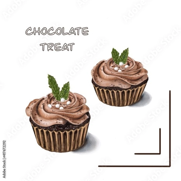 Obraz Cupcake with chocolate cream. illustration