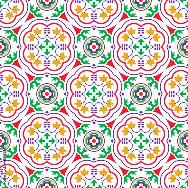 Fototapeta Seamless tiles background in portuguese style. Mosaic pattern for ceramic in dutch, portuguese, spanish, italian style.
