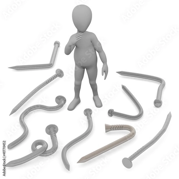 Obraz 3d render of cartoon character with bended nail