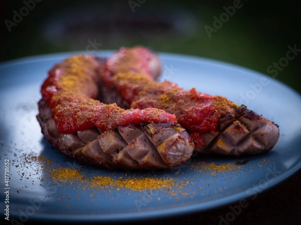 Fototapeta Close up of fresh curry sausage with a nice patterns